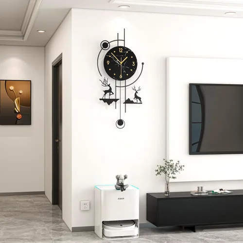 Miniatura 2 de FLEBLE Reloj de pared grande y moderno con péndulo, reloj decorativo de cuarzo silencioso a pilas para sala de estar, cocina, dormitorio, oficina