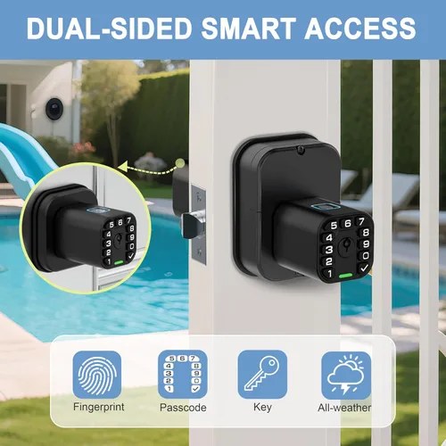 Miniatura 2 de Richelock IU53 Cerradura de puerta de huellas dactilares y teclado de doble cara, biométrica para todo clima, completamente impermeable con códigos