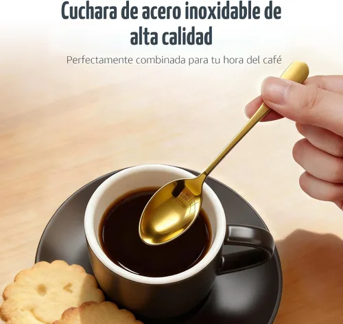 Miniatura 7 de Lareina Juego de 4 tazas de café espresso de 3 onzas, pequeñas tazas de café apilables con platillos, cucharas y soporte de metal, tazas de cerámica