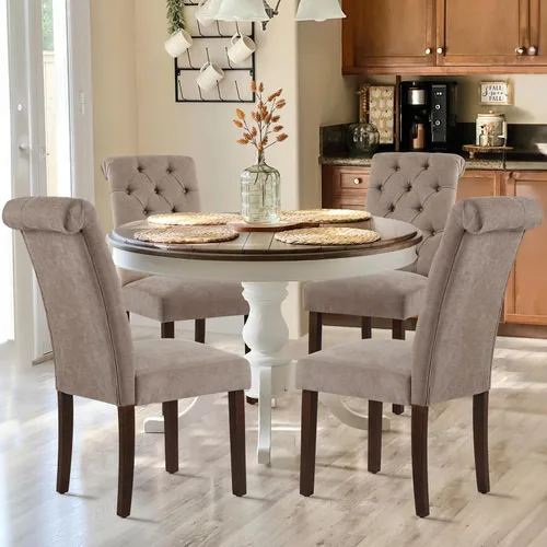 Miniatura 12 de COLAMY Juego de 2 Sillas de Comedor Copetudas, Sillas de Cocina Accent Parsons Tapizadas en Tela Elegante con Patas de Madera Maciza y Asiento Beige