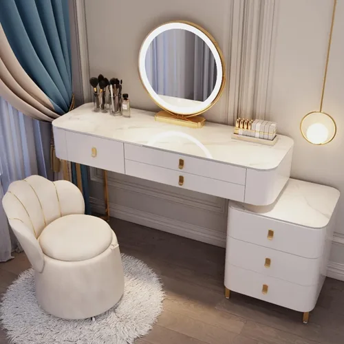 Miniatura 16 de Tocador, tocador de maquillaje con taburete acolchado, tocador con espejo iluminado LED y mesa auxiliar, mesa de maquillaje con 3 cajones