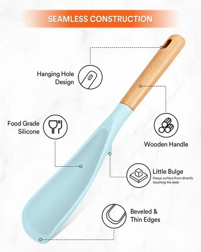 Miniatura 4 de Cuchara de cocina para utensilios de cocina antiadherentes, ideal para cocinar y servir silicona mate resistente sin BPA, cuchara con mango de Azul