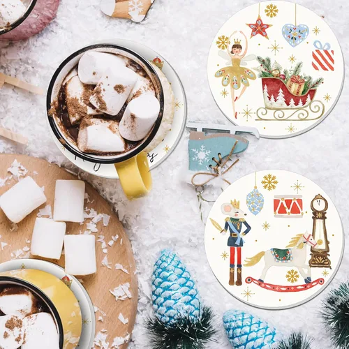 Miniatura 6 de Whaline Juego de 4 posavasos de Navidad, juego de 4 posavasos de cascanueces para Navidad, invierno, vacaciones, cerámica para decoración de mesa