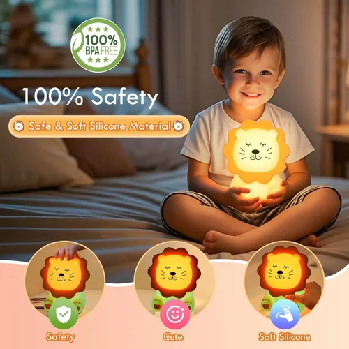 Miniatura 3 de Luz Nocturna para Niños, Luz Nocturna de Silicona Suave de 7 Colores con 3 Niveles de Atenuación, Luz Nocturna Recargable Antideslumbrante