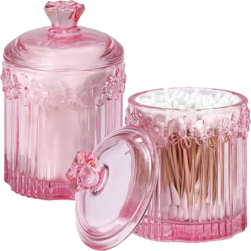 Miniatura 10 de rejomiik Paquete de 2 tarros de vidrio con tapas para boticario, accesorios de baño, organizadores de tocador y recipiente de almacenamiento