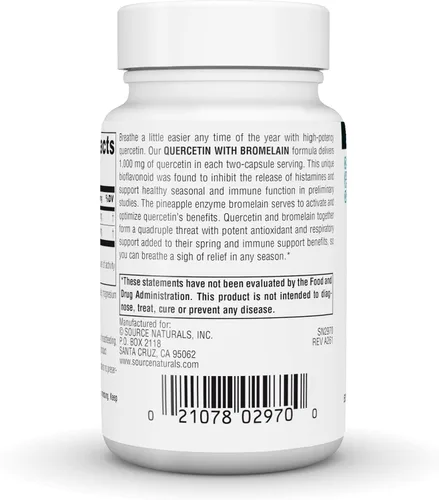 Miniatura 4 de Source Naturals Quercetina con bromelina, apoyo respiratorio e inmunológico* - 500 mg por cápsula, 1000 mg por porción - 30 cápsulas veganas