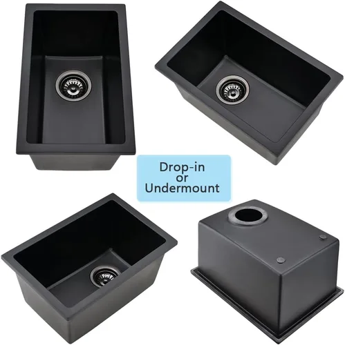 Miniatura 8 de Fregadero de barra negro Undermount-VASOYO - Fregadero de cocina pequeño de 10 x 18 pulgadas, fregaderos de cocina para exteriores, para caravana