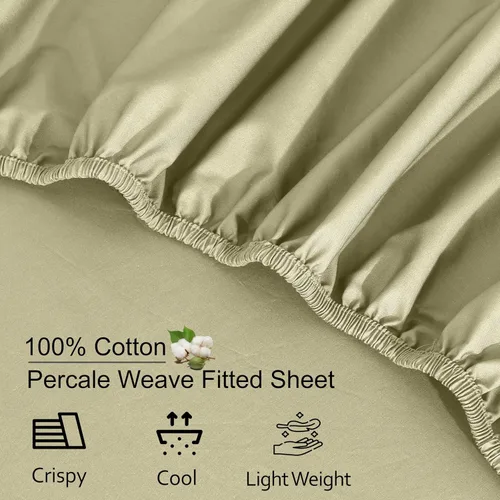 Miniatura 3 de RUVANTI Sábana bajera ajustable 100% algodón tamaño matrimonial – Sábana bajera de percal refrescante crujiente – transpirable y duradera – Bolsillo