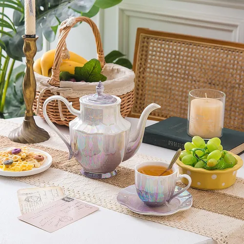 Miniatura 4 de Tetera de cerámica Agyiuns, tetera de porcelana con tapa, 38.8 Oz para té, leche, café, té de flores (Azul)