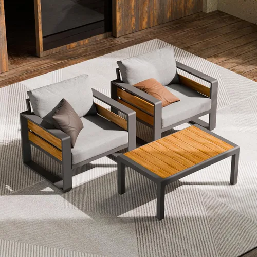 Miniatura 19 de ZANDOR Juego de muebles de aluminio para patio al aire libre, 4 piezas de metal moderno, sofá seccional para conversación al aire libre con mesa