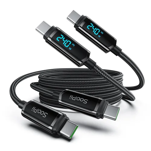 Miniatura 11 de SOOPII Cable USB C a USB C de 100 W, cable trenzado tipo C de nailon de 1 pie con pantalla LED para iPhone 15/15 Pro/15 Plus/15 Pro Max, MacBook