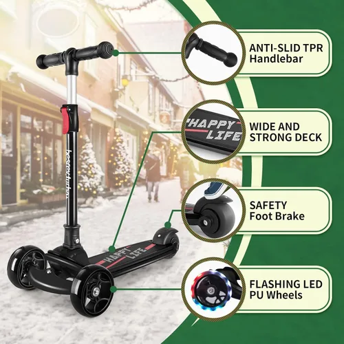 Miniatura 3 de Besrey - Patinete para niños de 3 a 10 años, patinete plegable de 3 ruedas con altura ajustable, ruedas con luz LED, plataforma extra ancha