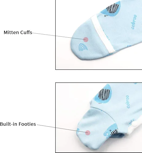 Miniatura 5 de COBROO Pijama unisex con pies de bebé para dormir y jugar, 100% algodón para bebés con mitones integrados de 0 a 3 meses