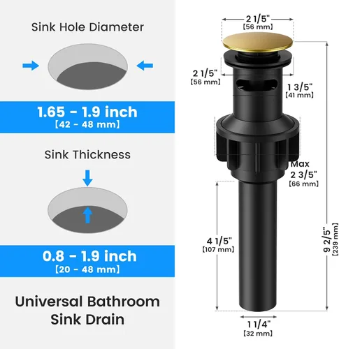Miniatura 2 de Desagüe para lavabo con rebosadero, tapón para lavabo Hurran para mueble de baño con fregadero de recipiente, desagüe emergente de plástico