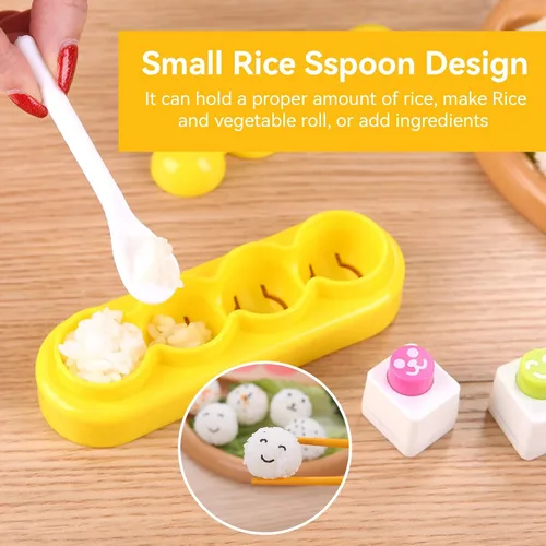 Miniatura 3 de Agatige Moldes de bolas de arroz, mini máquina portátil para hacer bolas de arroz, moldes de sushi con cuchara y cara sonriente, algas marinas Nori