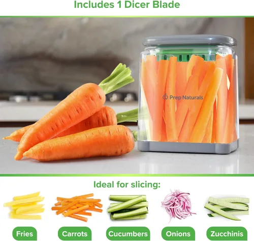 Miniatura 3 de Prep Naturals 3-en-1 Cortador manual de patatas fritas - Cuchillas intercambiables para cortador de patatas y cortador de freír - Funciona como