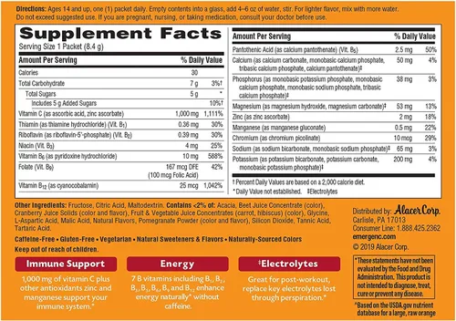 Miniatura 2 de Emergen-C 1000 mg de vitamina C en polvo para apoyo inmunológico diario, suplementos de vitamina C sin cafeína con zinc y manganeso, vitaminas B