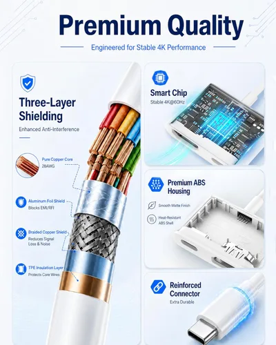 Miniatura 6 de AIRSKY Adaptador USB C a HDMI, adaptador USBC a HDMI para iPhone 16, carga rápida de 100W y 4K@60Hz, compatible con iPhone 16/15, MacBook Pro, iPad
