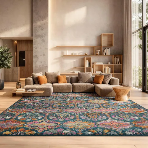 Miniatura 14 de SAFAVIEH Madison Collection - Alfombra decorativa de 2 pies 3 pulgadas x 3 pies 11 pulgadas, color azul y naranja, diseño de damasco bohemio,
