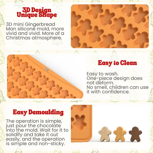 Miniatura 5 de Crethinkaty Mini molde de Navidad, moldes de silicona para hombre de jengibre, 100 moldes de silicona con forma de hombre de jengibre de cavidad