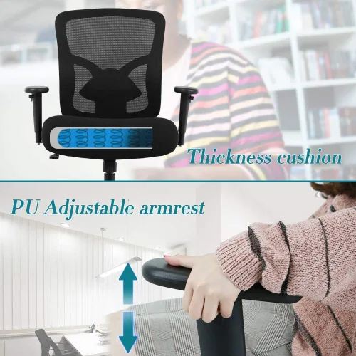 Miniatura 7 de Silla de oficina grande y alta, resistente de 400 libras, silla de escritorio ergonómica de respaldo alto, silla de malla giratoria con soporte Negro