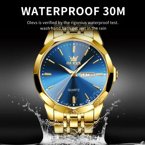 Miniatura 4 de OLEVS Watch for Men Diamond Business Dress Analog Quartz Stainless Steel Waterproof Luminous Date Two Tone Luxury Casual Wrist Watch Blue