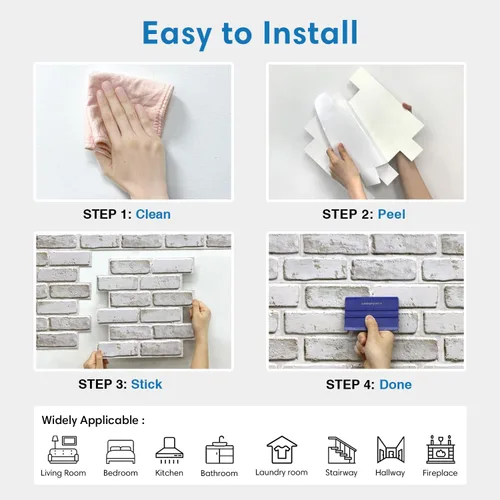 Miniatura 8 de COMSTICKC Paneles de pared de ladrillo sintético 3D para despegar y pegar, 10 piezas de 12 x 12 pulgadas, ladrillos pequeños blancos, papel tapiz