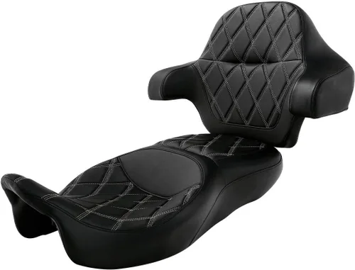 Miniatura 16 de C.C. RIDER Asiento de conductor, piloto y pasajero de una pieza con diamante, asiento de 2 plazas para Harley Touring Road King FLHR, Street Glide