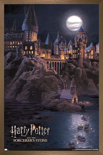Miniatura 14 de Harry Potter y la piedra del hechicero - Póster de Hogwarts en la noche, 34 pulgadas de largo x 22.4 pulgadas de ancho, versión enmarcada en negro