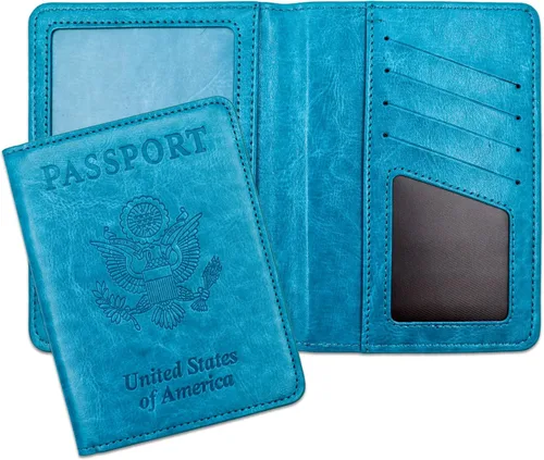Miniatura 14 de Soporte para pasaporte para artículos esenciales de viaje, con bloqueo RFID, funda para tarjetas, funda de piel sintética para pasaporte