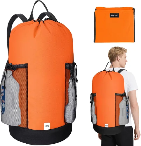 Miniatura 16 de BALEINE Mochila Bolsa de Lavandería de 120L, Tela Oxford 900D Bolsas Grandes de Lavandería de Viaje con Correas para el Hombro y 2 Bolsillos de Negro