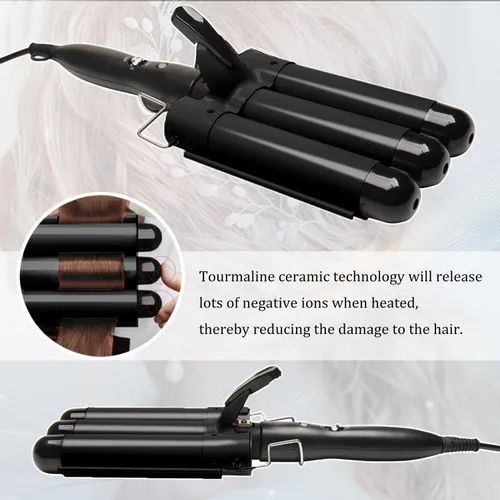 Miniatura 2 de Dopheuor - Plancha de pelo de 3 barriles jumbo de 1.25 pulgadas (32 mm), varita rizador de pelo con calentamiento instantáneo ajustable con 2 Negro