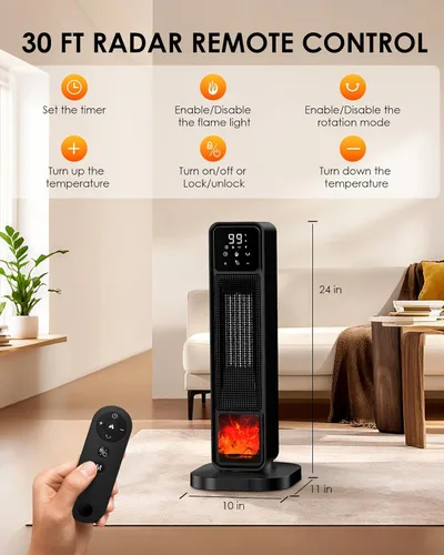 Miniatura 6 de Calentador de espacio 2026, calentador portátil de 1500 W con control remoto, calentador eléctrico de calefacción silenciosa para interiores, calor