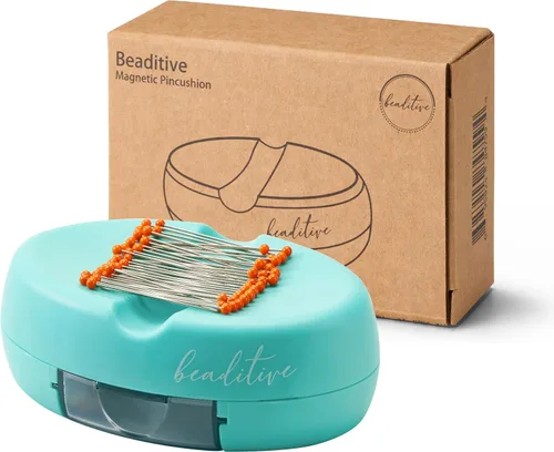 Miniatura 7 de Beaditive Cojín magnético con cajón – Fuerte soporte magnético para coser – 50 pines de acolchado de cabeza de vidrio incluidos – Elegante Turquesa