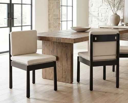 ROCITY - Juego de 2 sillas de comedor de madera, lino beige, madera negra