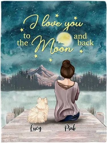 Gossby Manta de forro polar personalizada con texto en inglés «I Love You to the Moon & Back» – Amante de perros, avatar, nombre – Día de la Madre,