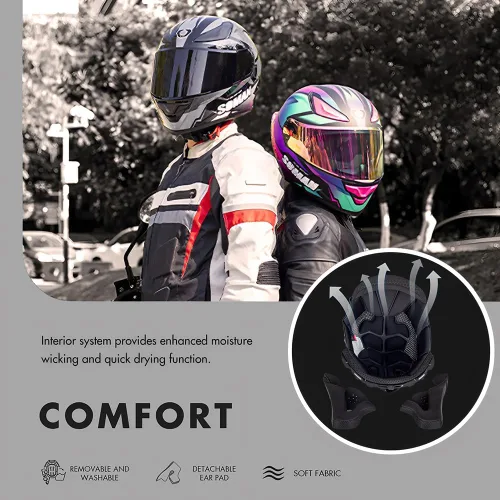 Miniatura 5 de Casco modular de motocicleta con Bluetooth, casco de motocicleta abatible de cara completa para hombres y mujeres con visera tintada y transparente