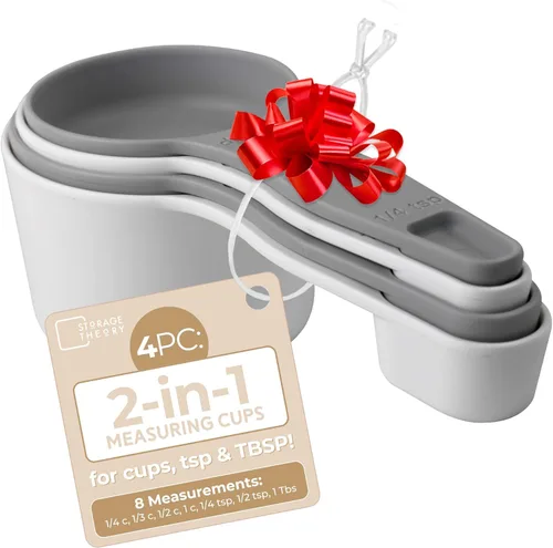Miniatura 8 de Storage Theory Juego de tazas y cucharas medidoras 2 en 1 (4 piezas) – Aparato de cocina que ahorra espacio – Plástico de grado alimenticio sin BPA
