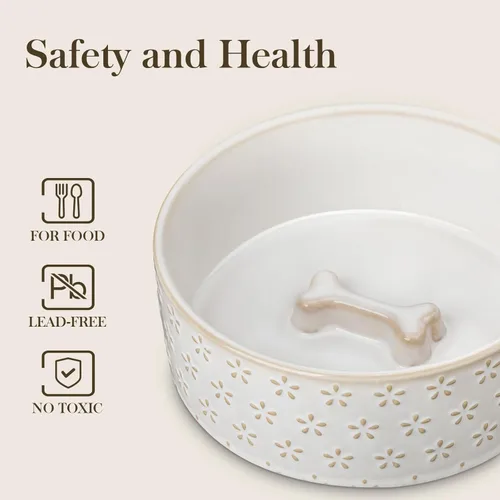 Miniatura 4 de Taza de comida para perros de cerámica MALACASA, 3.5 tazas o 32oz de plato de agua para comida de perro para razas medianas, taza para mascotas apta