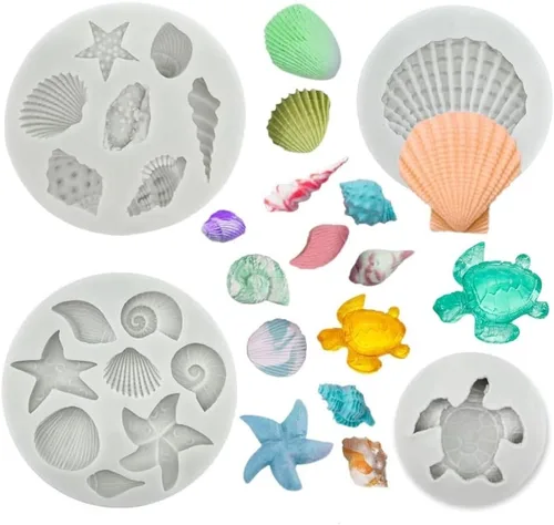 Miniatura 3 de Molde de silicona de algas marinas, conchas corales, estrellas de mar, molde de fondant de temática marina para decoración de pasteles de chocolate