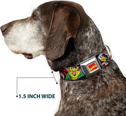 Miniatura 7 de Buckle-Down Collar de perro con hebilla de cinturón de seguridad, postura de Thor & Loki/cómics retro apilado, 1 pulgada de ancho, se adapta a