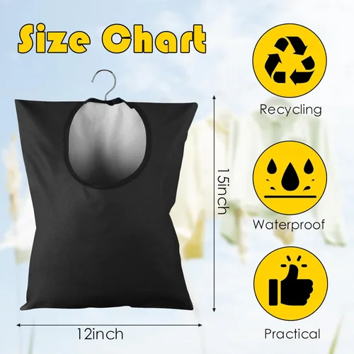 Miniatura 2 de 2 bolsas colgantes con gancho para ropa – 15 x 11 pulgadas negro soporte de lona para ropa – Organizador de almacenamiento impermeable para pinzas
