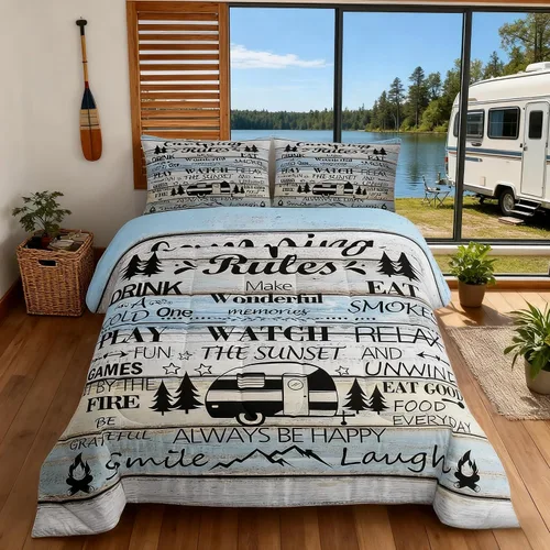 Miniatura 11 de Juego de Edredón para Acampar Feliz para Niños Tamaño Individual, Juego de Ropa de Cama Rústica de Aventura de Granja y Cabaña, Decoración