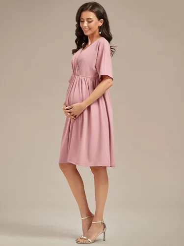 Miniatura 4 de Ever-Pretty Vestido cruzado hasta la rodilla con cuello en V y media manga para mujer Vestidos casuales Vestidos de maternidad 01801-EY