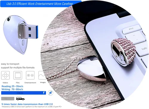 Miniatura 6 de USB 3.0 Flash Drive - Pen drive con forma de lápiz labial, memoria de alta velocidad, collar brillante con bolsa de joyas, gran regalo, Rosado Heart