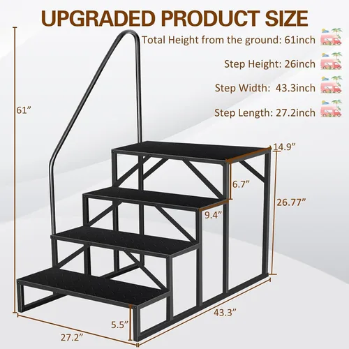 Miniatura 4 de Escaleras de bañera de hidromasaje con pasamanos, escalera de piscina de 4 escalones sobre el suelo, escaleras antideslizantes para caravana
