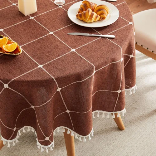 Miniatura 86 de ZeeMart - Mantel de mesa con diseño de cuadrícula boho y borlas (blanco roto, 132 cm x 132 cm), mantel de gran peso de lino a cuadros bordado