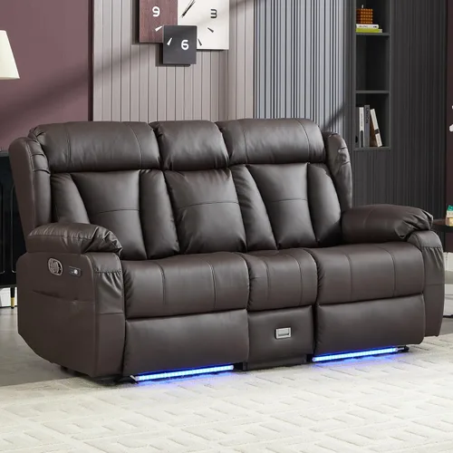 Miniatura 14 de Sofá biplaza reclinable manual de 110 pulgadas, sillón reclinable de 4 asientos con consola, mesa plegable y salidas integradas, sofá reclinable