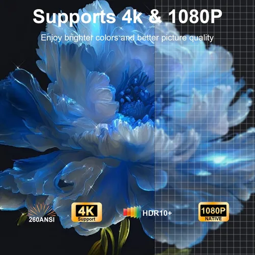 Miniatura 4 de Mini proyector con WiFi y Bluetooth, soporte 4K 260 ANSl proyector portátil inteligente, Keystone automático, rotación de 135 grados, proyector