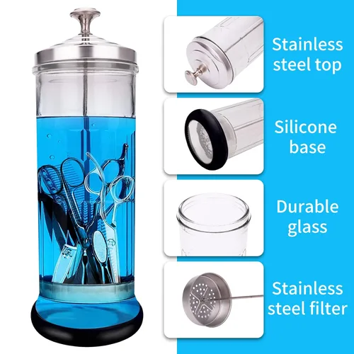 Miniatura 5 de Frasco Esterilizador Desinfectante - Vidrio Duradero para Herramientas de Uñas y Herramientas de Barbería y Peluquería (50 Oz /1500ml)